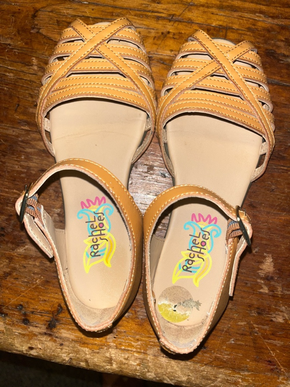 Rachel Shoes Girls' Tan Woven Ankle-Strap Sandals